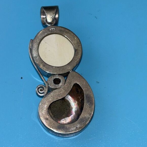 Vtg sajen silver pendant w/moon goddess face & ammonite fossil snail - Picture 5 of 8